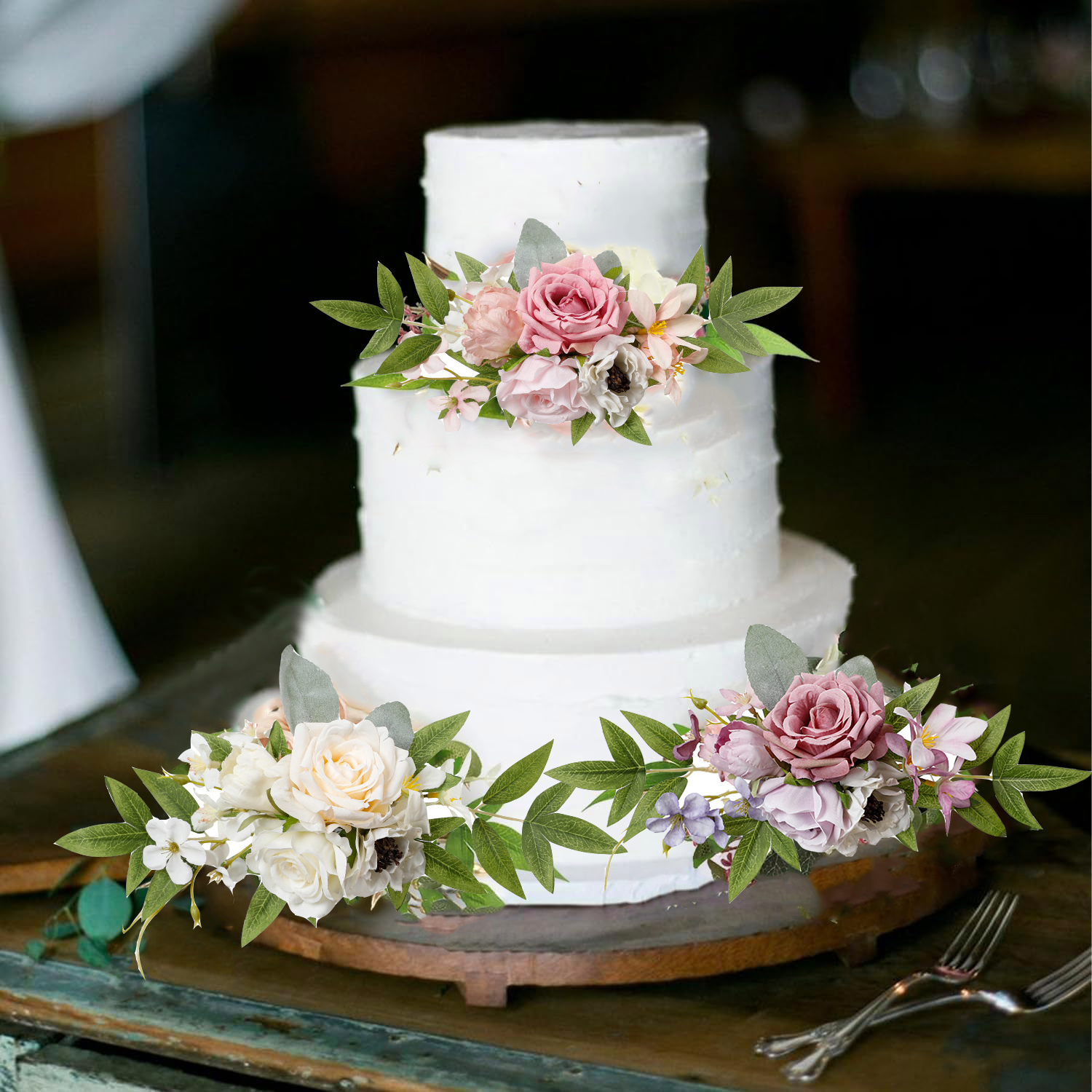 Yannew Pre-made Pink White Cake Topper Flowers Rustic Wedding Cake Decoration for Baby Shower Birthday Party Wedding Supplies