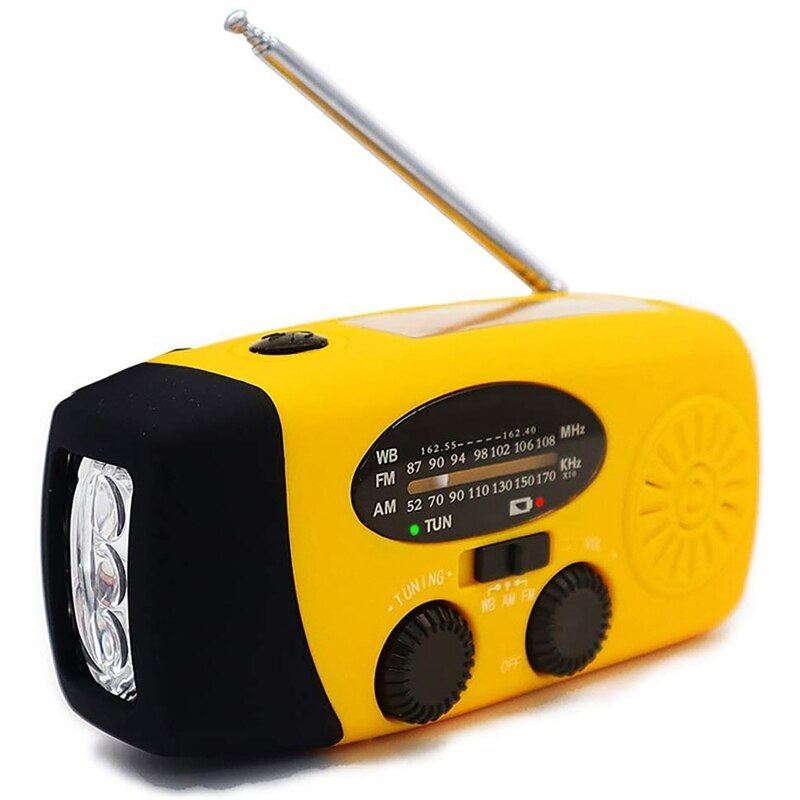 Solar Radio Emergency AM/FM/NOAA Weather Radio 1000MAh Hand Crank Radio with 3 LED Flashlight