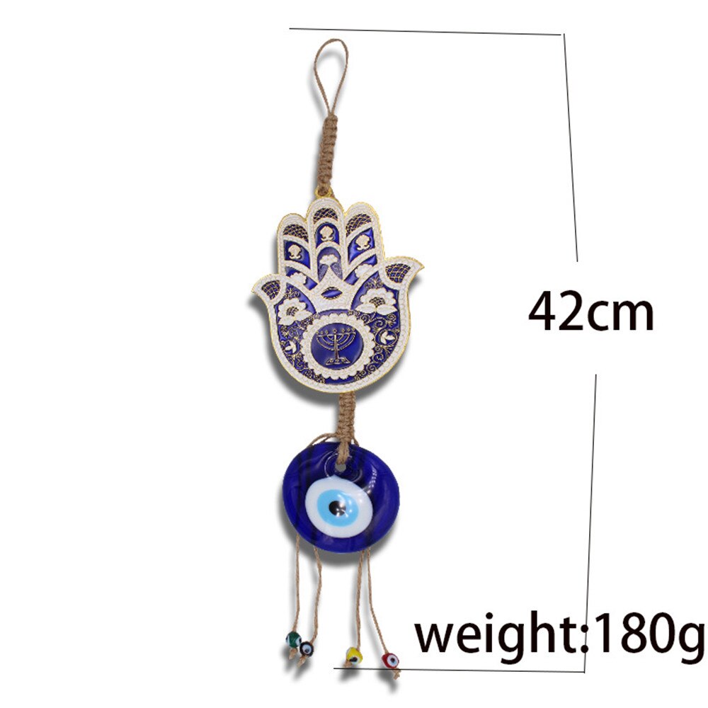 Decoración de Palma grande de estilo turco, colgante de pared de Ojo Azul, cuerda de cáñamo, colgante hecho a mano
