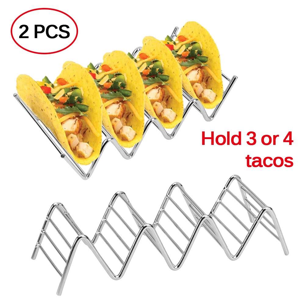 Stainless Steel Taco Holders Rack Mexican Food Hard Stand Holds Soft Shells Wave Shape Kitchen Tool Restaurant Food Display: style1 2pcs