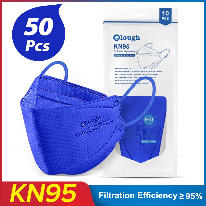 Elough – masque de protection respiratoire FFP2/KN95, lot de 10 à 100 pièces, approuvé par l&#39;espagne: 50PCS-Dark blue