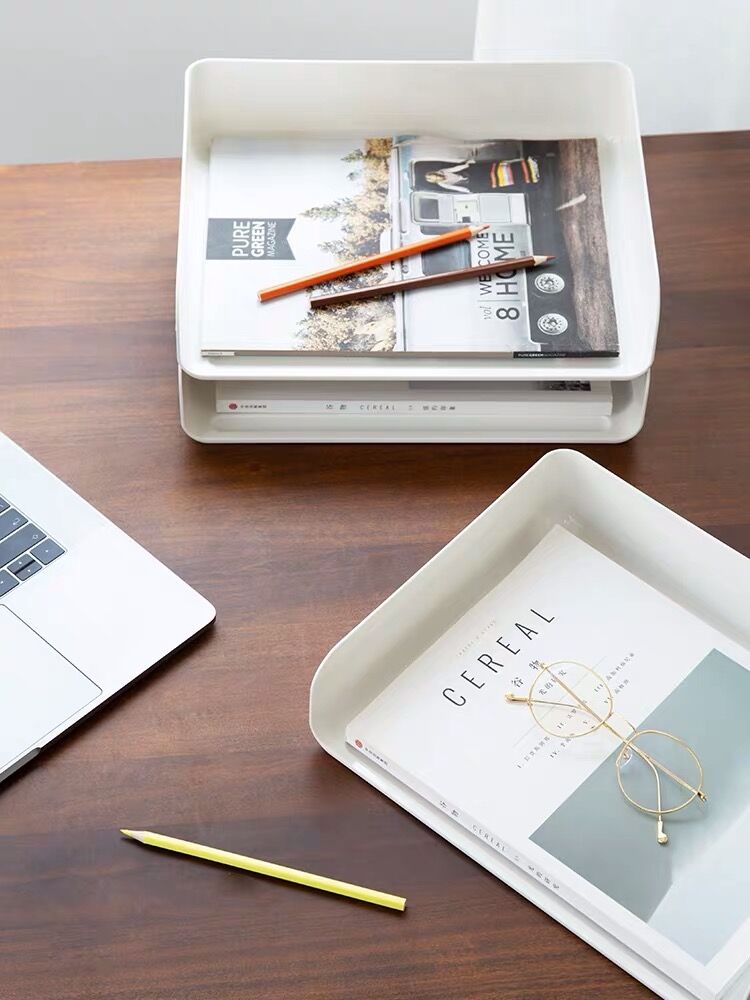 MINKYS 3pcs ABS Multi Storey Stackable Office Desktop Folder Storage Box A4 Paper Organizer Stationery Accessories