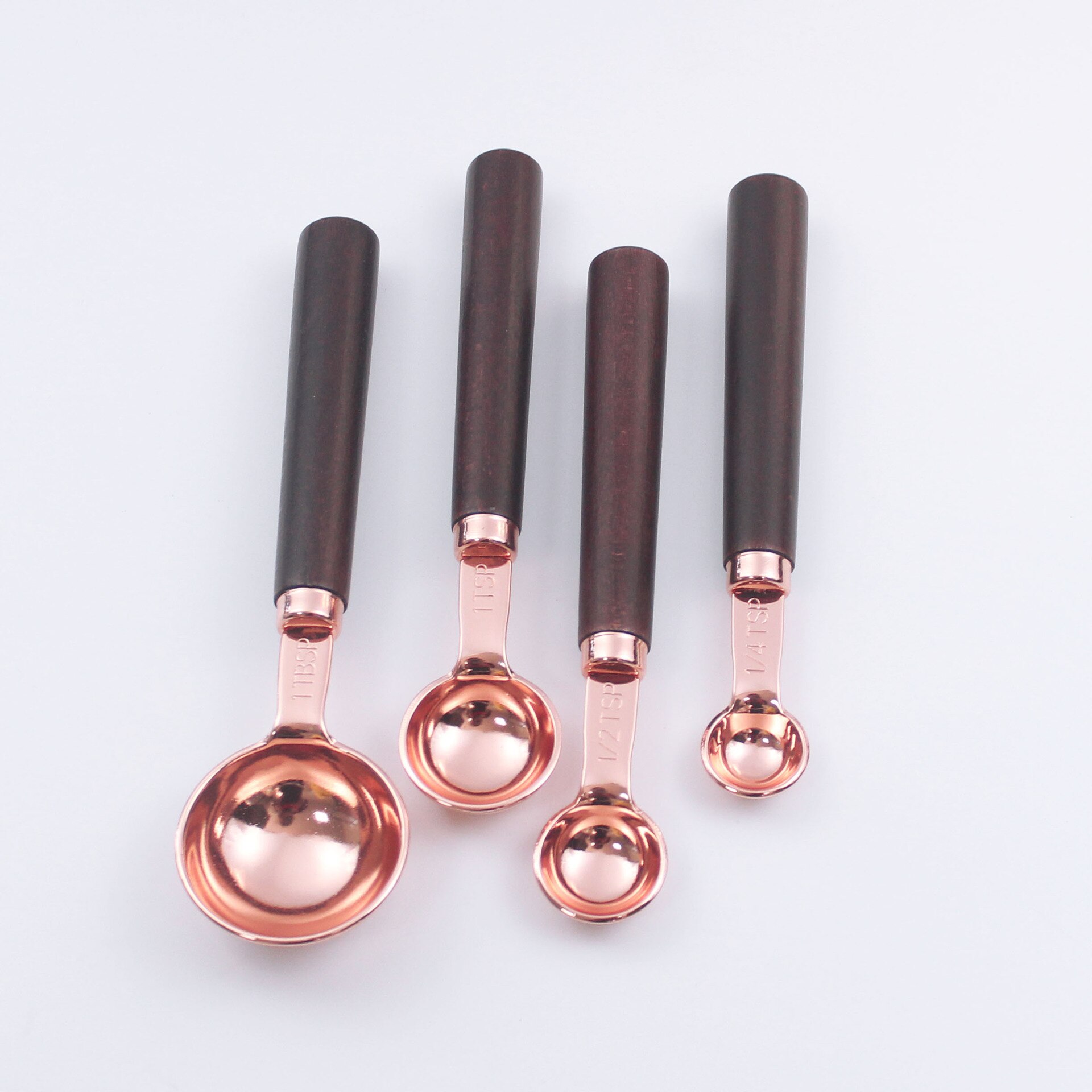 Rose Gold Stainless Steel Coffee Measuring Cup Measuring Spoon Set Utensils Scale Spoon Baking Wooden Handle Measuring Cup: Beech spoons 4 pcs