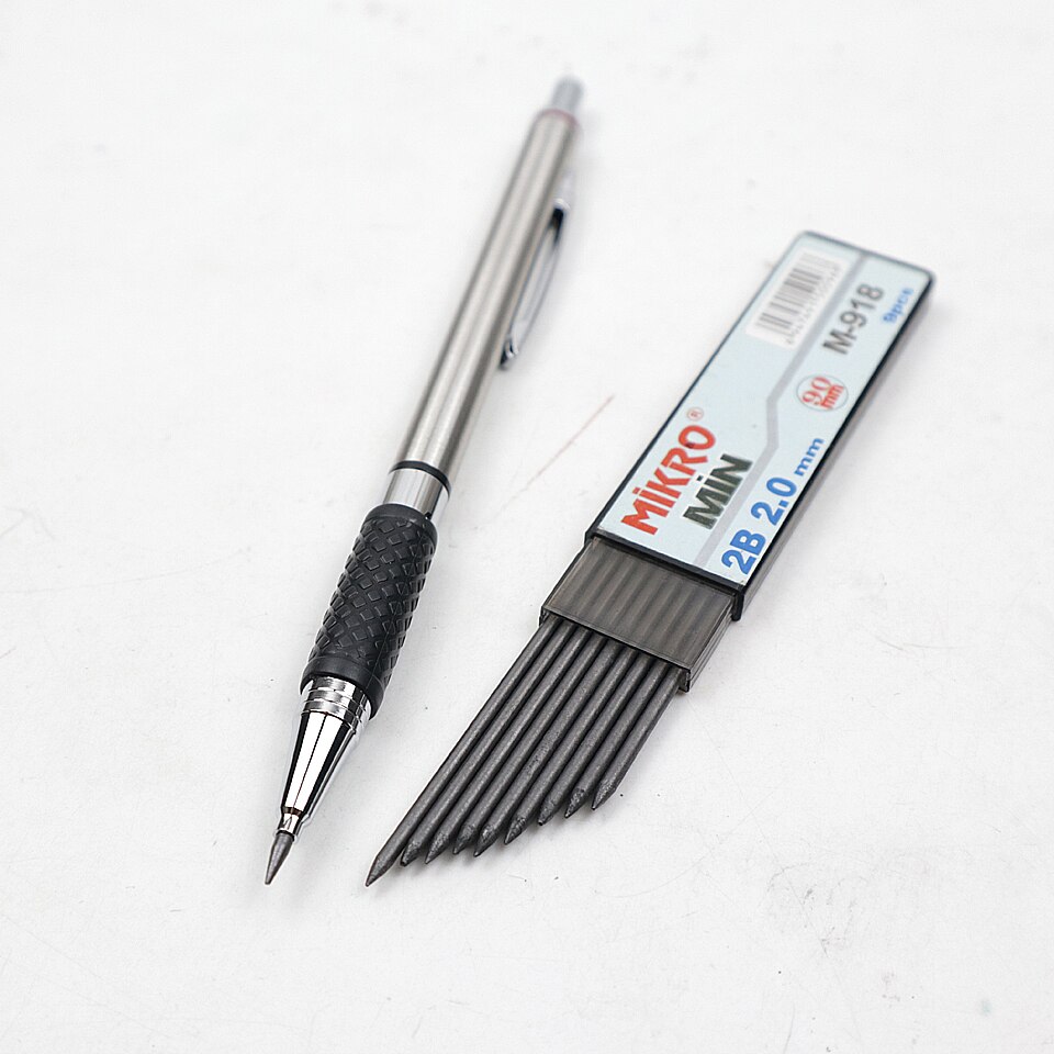Metal Mechanical Pencil 2.0mm 2B Automatic Pencil Sketch Drawing Send 2 Pencil lead For School Office Stationery