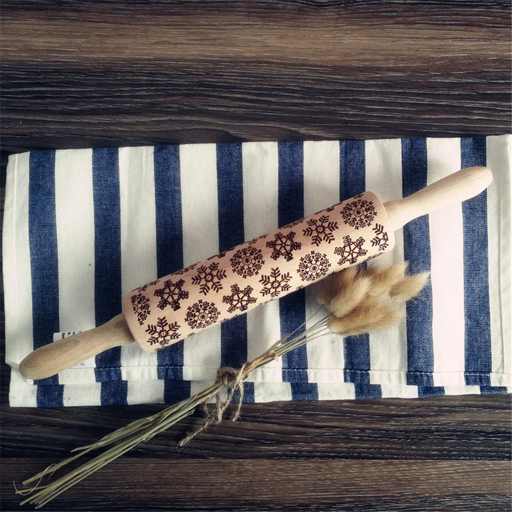 Kerst Embossing Roller Pastry Cookies Noodle Biscuit Fondant Cake Plak Gegraveerde Tool Rendier Sneeuwvlok 35x5 cm Keuken Tool