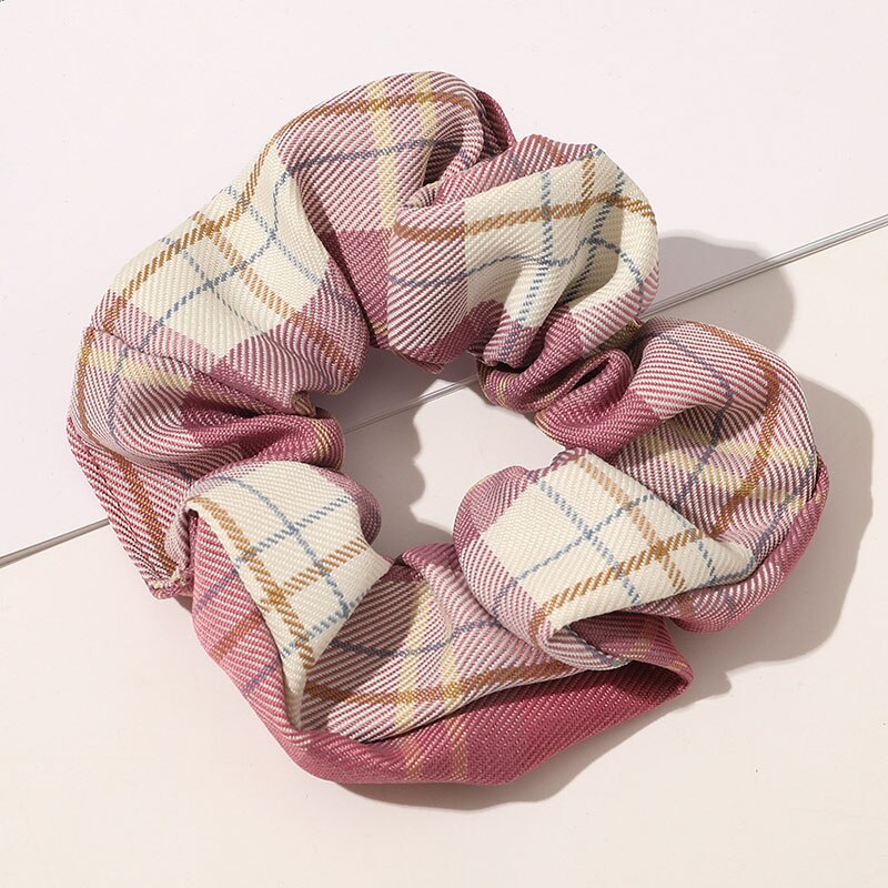 Vintage Bloemen Stof Haar Touw Haar Chouchou Meisje Bos Voor Vrouwen Elastische Haarband Paardenstaart Houder Haar Stropdas Gom Accessoires: Pink Plaid