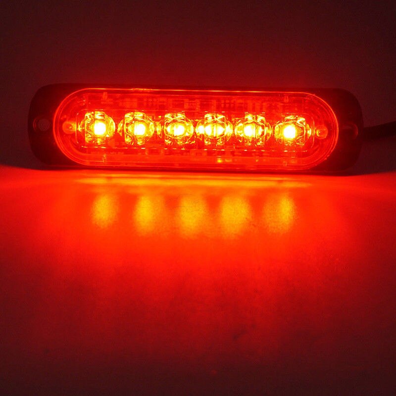 Dc12-24v 18w 6 førte rav / rød / hvid bil lastbil motorcykel nødsignal advarsel fare blitz strobe underboks drejelysbjælke: Rød