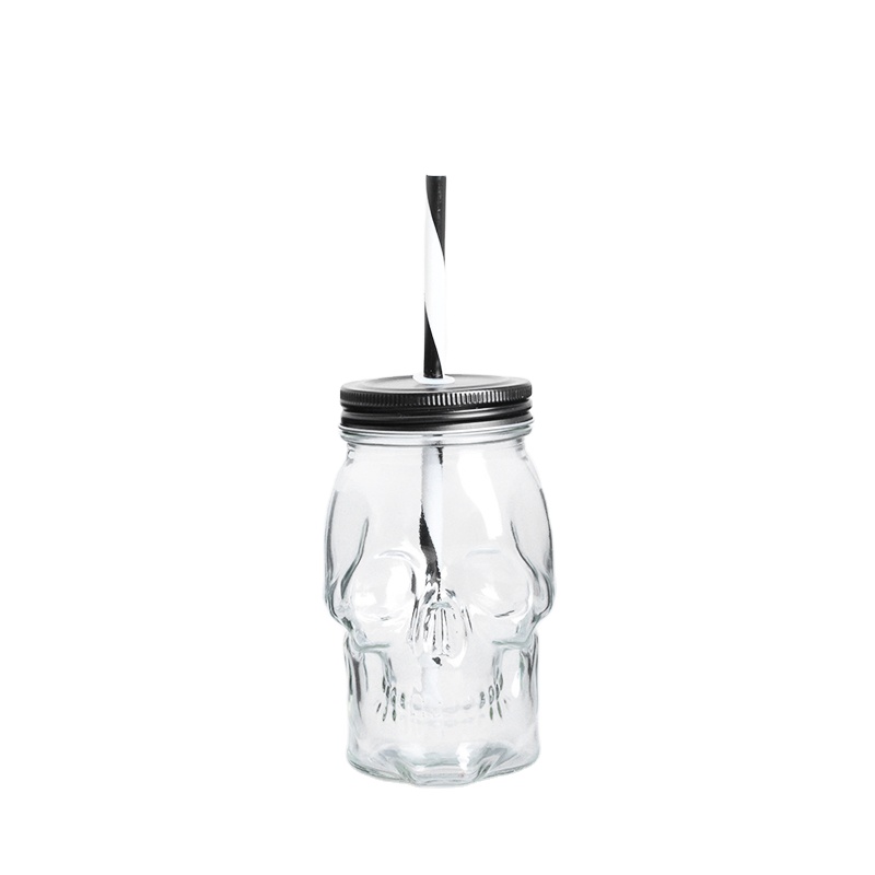 Dödskalle glas murare burk mugg tumlar kopp med lock och halm skalle ansikte glas bred mun murare burk dricksglas enkel burk 16oz