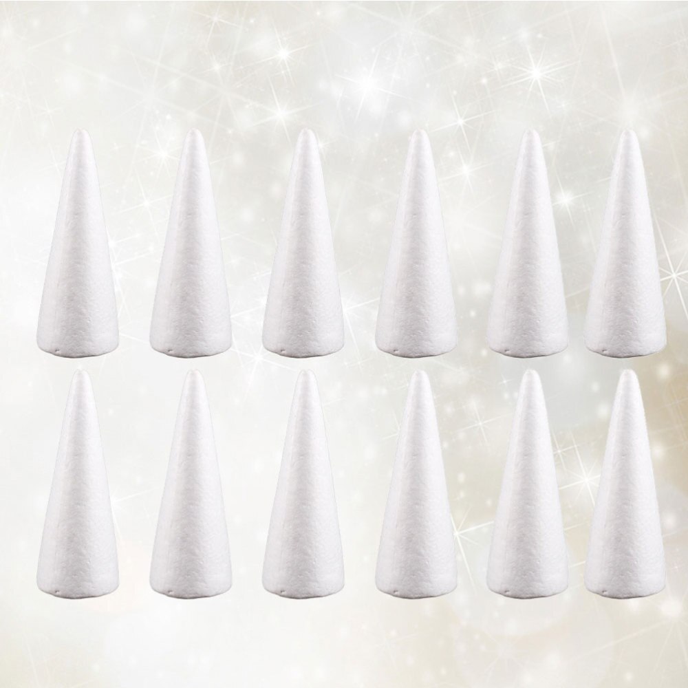 Cono de espuma sólida blanca de 14cm para manualidad casera, 12 Uds., cono hecho a mano para niños, accesorios para manualidad casera, Navidad (blanco)