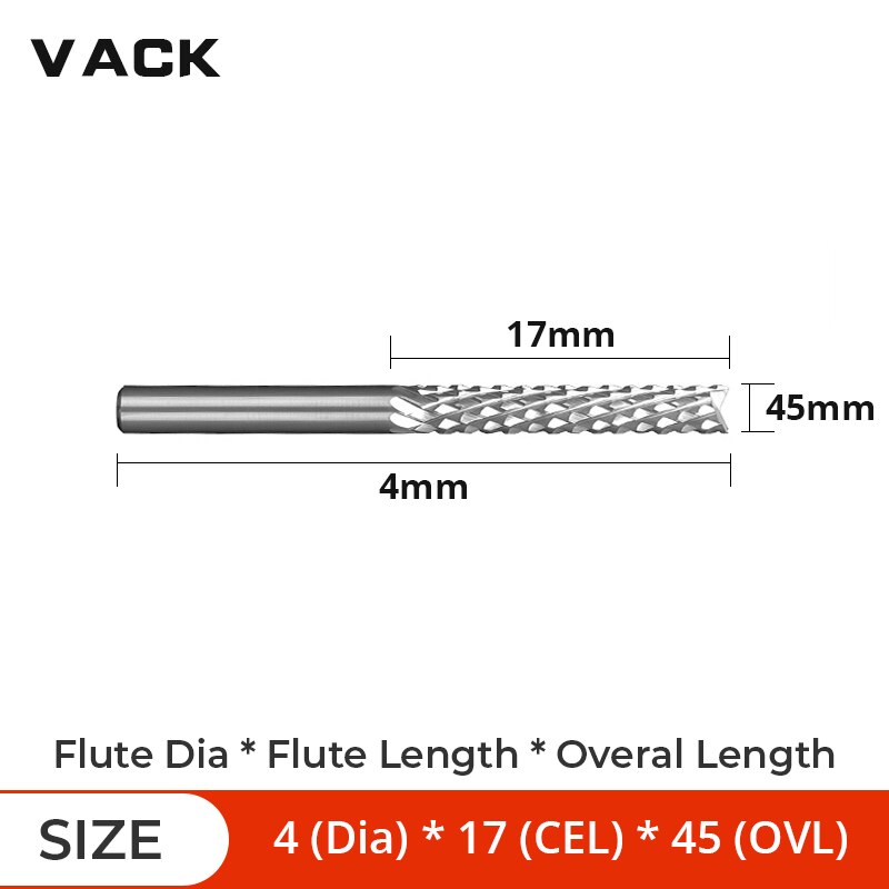 Vack 3.175mm 4mm 6mm 8mm hårdmetall volfram majsfräs pcb fräsar pinnfräs cnc fräs för trägravyr maskin: D4 x 17 x 45l