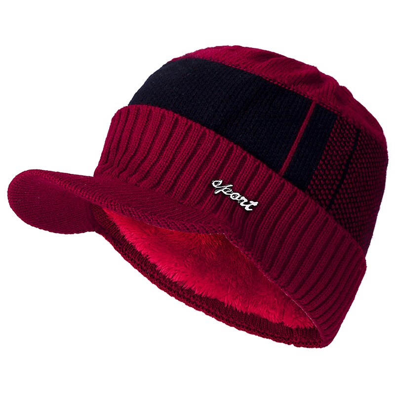 Gorros de invierno con visera de piel para hombre y mujer, Gorras de lana, gorros tejidos: red