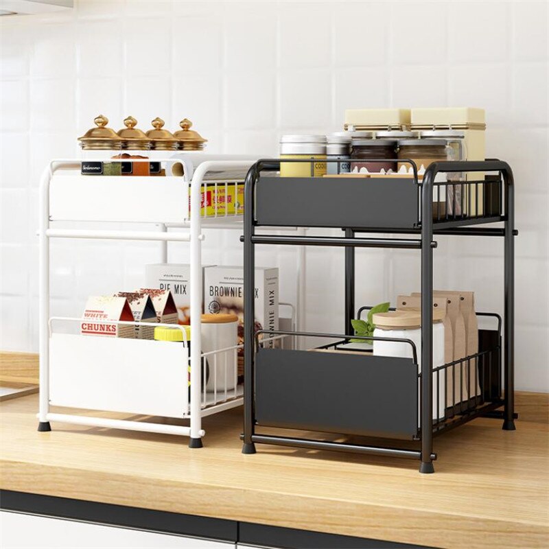 Drawer Organizer Kitchen Bathroom Storage Pull Out Under Sink Desktop Cabinet Basket