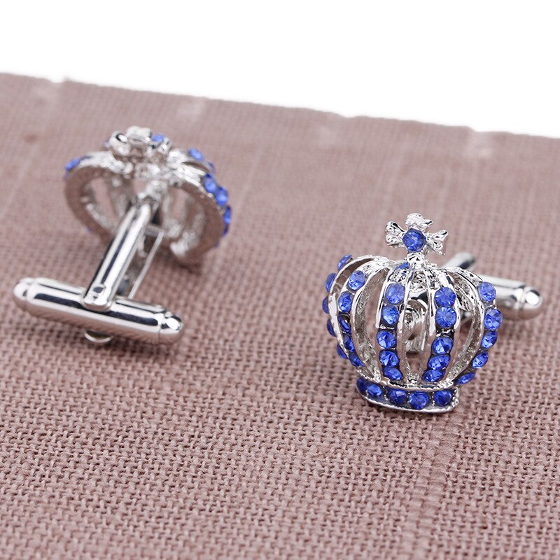 Strass Krone Manschettenknöpfe für Männer Französisch Gold/Silber Farbe/Blau Hemd Manschettenknöpfe Zubehör Männer Schmuck