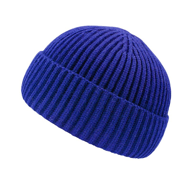 Unisex skullies mössa vinter mössor varma enfärgade stickade mössor casual manlig kort melon mössa utomhus herr mössa motorhuv: Kungsblå