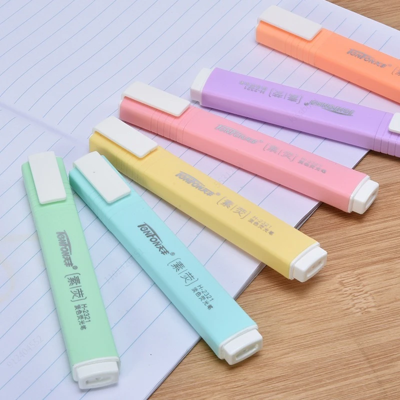 Ponta Pastel Glitter cinzel caneta marcador, base água, secagem rápida, papelaria Kawaii bonito, 6 cores, cores sortidas