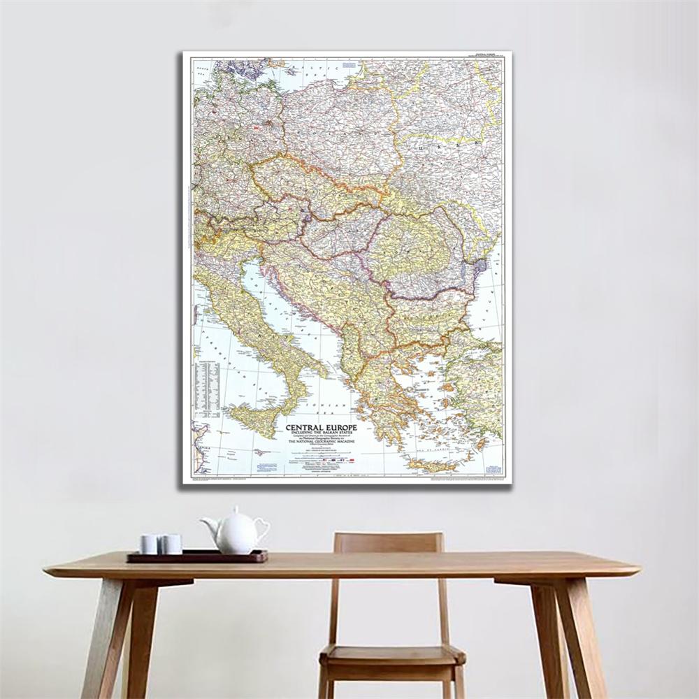 5x7ft Printed Non-woven Map of Central Europe Including The Balkan States in 1951 Edition For Office Wall Hanging Painting