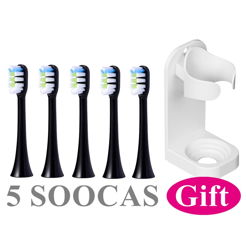 5 stk udskiftning af tandbørstehoveder til xiaomi soocas  x3/x1/x5 til soocas / xiaomi mijia med vægmonteret holder: B