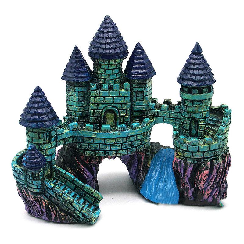 Decoración de acuarios de torre de Castillo de dibujos animados, Castillo de resina, paisajismo para acuario, acuario, Escape de peces, adornos de cueva