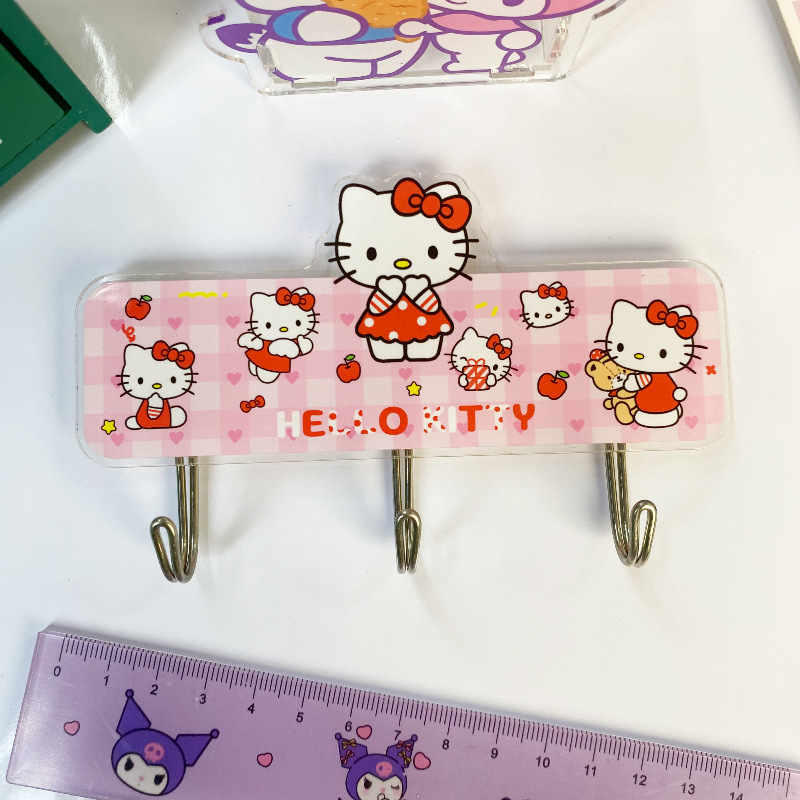 Sanrio Wall Hook Organizer Decorative Hello Kitty Kuromi Melody Cinnamoroll Acrylic Adhesive Wall Hooks Hangers Keys: light green