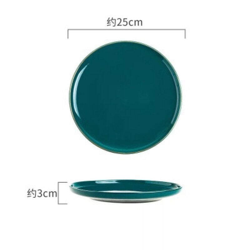 Smaragdgrøn keramik guld indlæg western mad bøf pasta fiske tallerken fad salat suppe ris skål krydderi fad porcelæn bordkrig: 10 tommer pizza tallerken