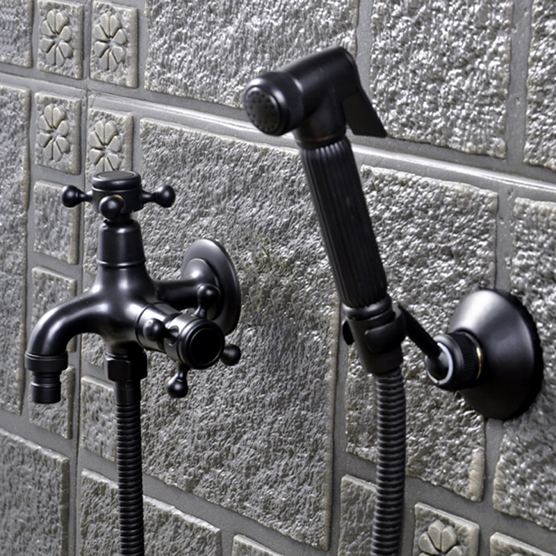 Bidé kranar vägg svart kall mässing vatten toalett hörnventil handhållen hygienisk duschmunstycke tvätt bil husdjur spruta airbrush kranar