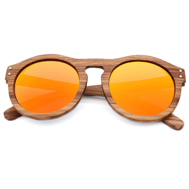 Nuovo 100% Real Zebra Wood occhiali da sole donna occhiali da sole rotondi in legno uomo lenti polarizzate guida UV400 Gafas de sol: Orange