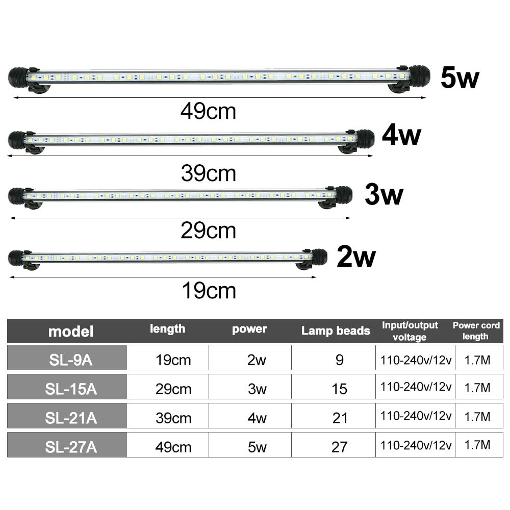Akvaario valo led vedenpitävä kala akvaario valo vedenalainen kalalamppu akvaariot sisustus valaistus kasvi lamppu 19-49cm 220v eu teho