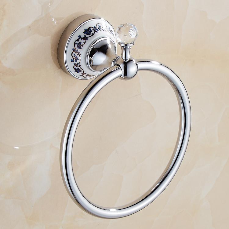Silver Crystal Bathroom Hardware Set European Chrome Finish Ceramic Plate Antique Bathroom Accessories Hanging Suit T345: towel ring
