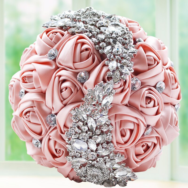 Dusty Pink Crystal Wedding Bouquet Handamde Flowers Rehinestones Beaded Holding Bride Wedding Bouquets Accessories: dusty pink