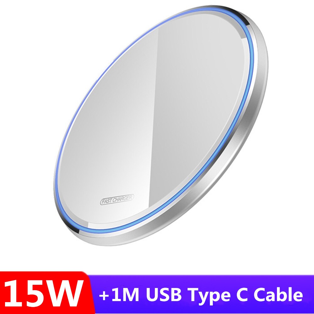 Cargador inalámbrico Qi DCAE 15W para iPhone 11 XS XR X 8 Airpods Pro, panel de carga rápida de inducción para Samsung S20, Huawei, Xiaomi 10, 9: 15W White