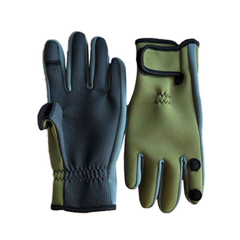 Udendørs vinter fiskeri handsker vandtæt vante tre fingre skåret skridsikker klatring handske vandreture camping ridning handsker: Militærgrøn / Xl