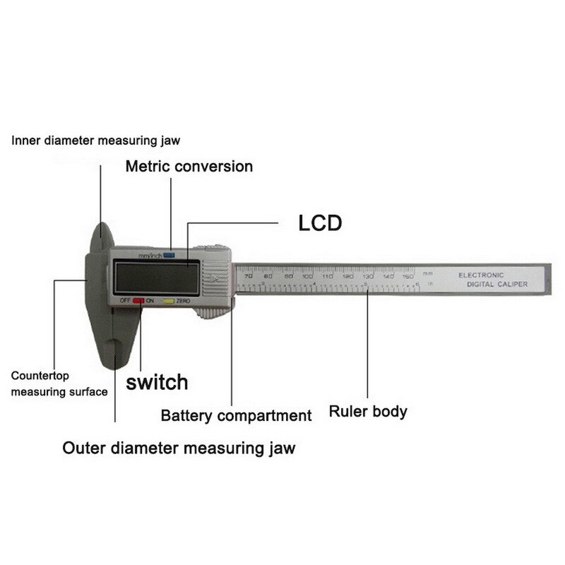 Digital Vernier Caliper Inch And Millimeter Conversion Electronic Micrometer Measuring Tool Gauge Instrument With LCD Screen