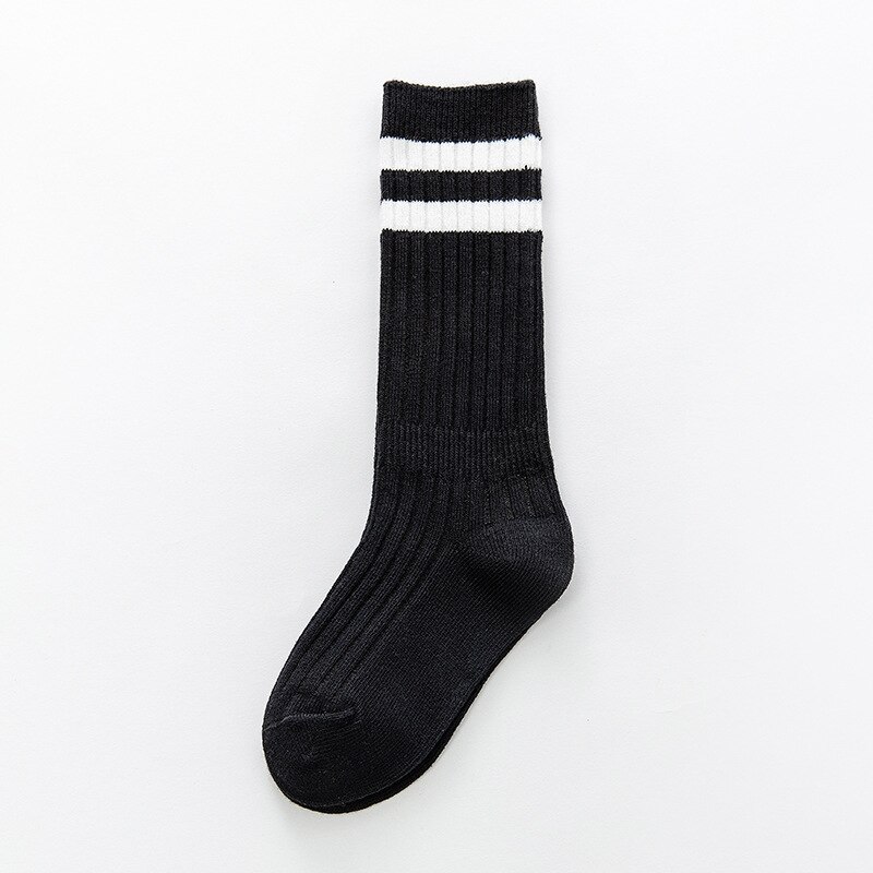 Lente En Herfst Kinderen Sokken College Stijl Twee-Bar Jongens En Meisjes Baby Groen Roze Geel sport Sokken 1-9T: Black / 3-5T