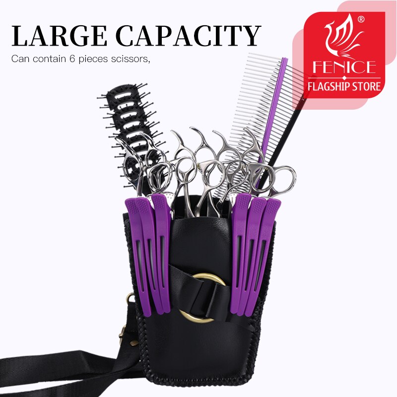 Fenice - étui de rangement en cuir pour ciseaux de barbier, étui de rangement pour ciseaux de coiffure, sac à clips avec ceinture à bandoulière, sac à ciseaux pour animaux de compagnie