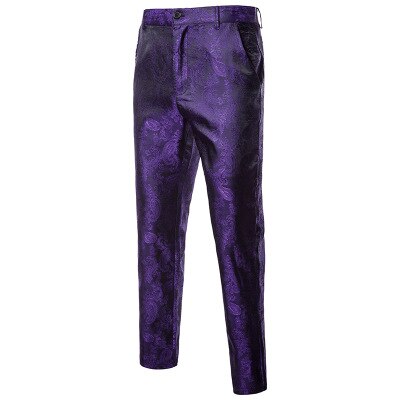 Herre hofstil slim fit jakkesætsbukser | efterårsmærke mandlige darkstripe print jakkesæt bukser mand fest/bryllup/klub bukser: Lilla / Xxxl