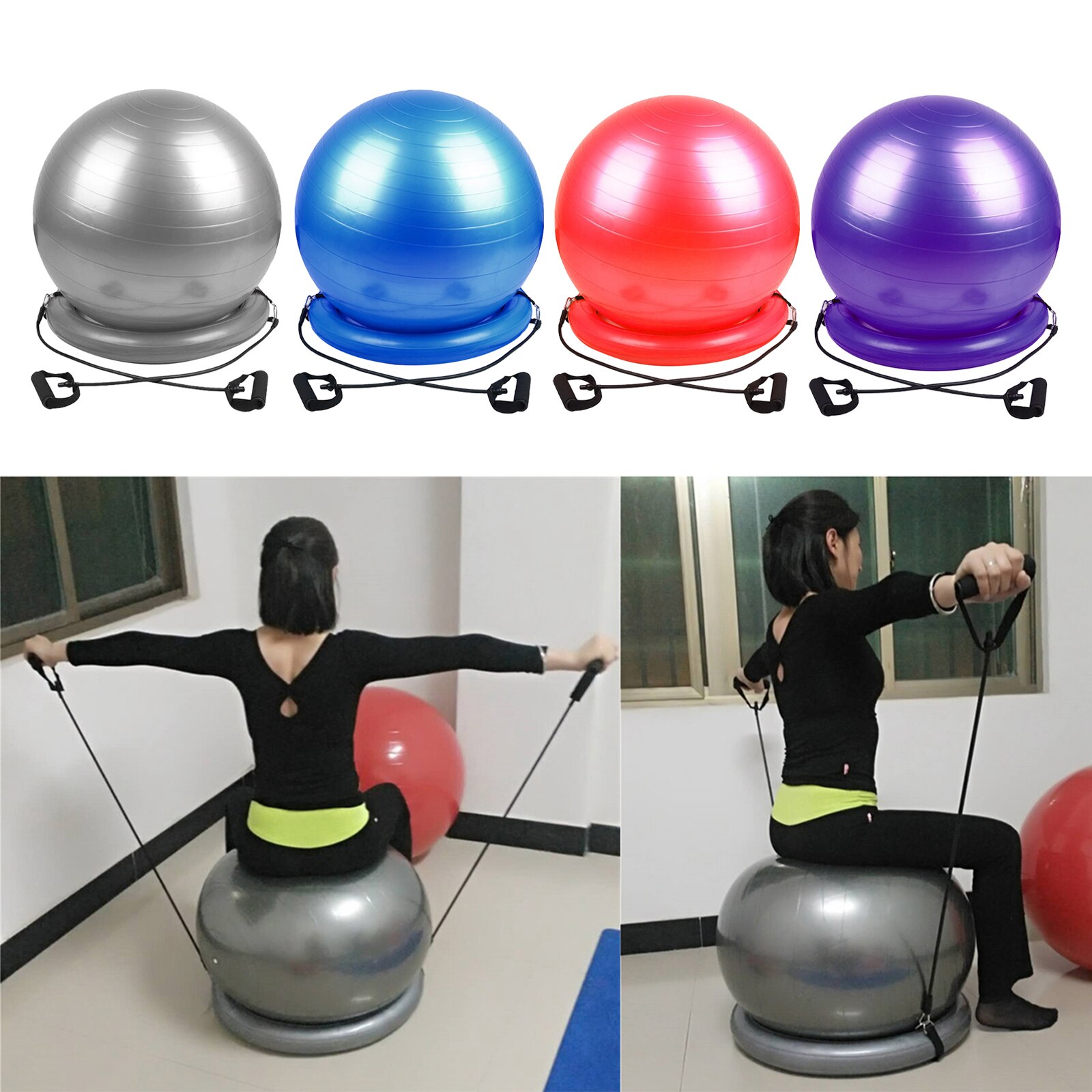 Yoga Ball Chair – Stability Ball with Inflatable Stability Base & Resistance Bands, Fitness Ball, Improves Posture & Balance