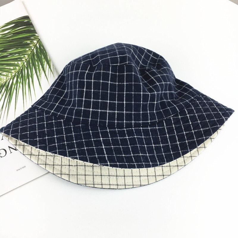 Cotton Double sided Plaid Bucket Hat Fisherman Hat outdoor travel hat Sun Cap Hats for Men and Women 181