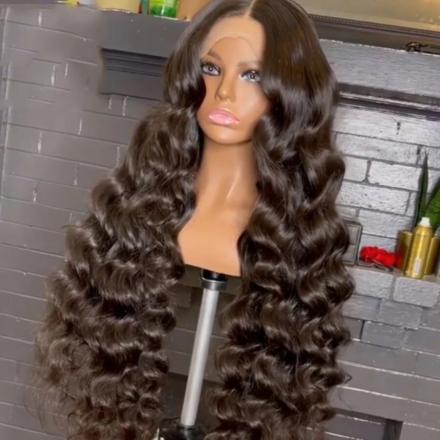 Perruque Lace Front wig sans colle noire naturelle, cheveux synthétiques ondulés de 26 pouces, Fiber haute température, partie T quotidienne