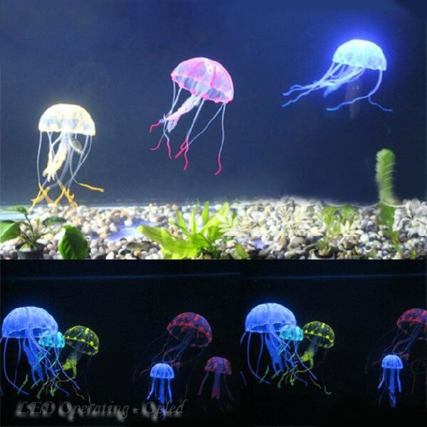 Super para acuario, medusas artificiales de silicona de colores suaves, peces de gelatina flotantes fluorescentes, seajelly