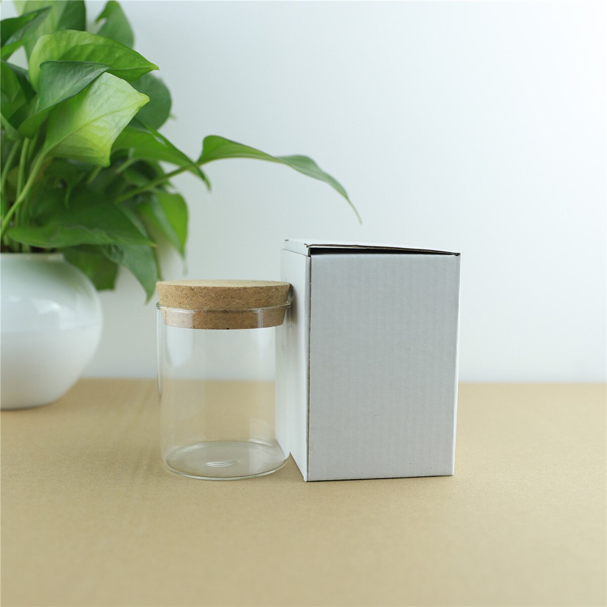 Tapón de corcho para botellas de vidrio grueso, contenedor de botellas para especias, manualidades, almacenamiento de cocina, 65x80mm, 200ml, 4 unids/lote