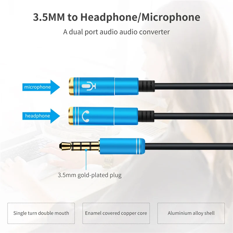 3.5mm Splitter Cable for Computer Jack 3.5mm 1 Male To 2 Female Mic Y Splitter AUX Cable Headset Splitter Adapter