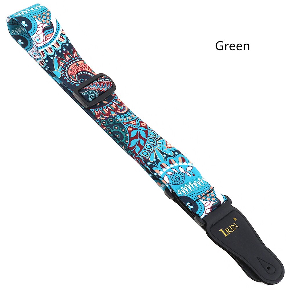 Verstelbare Afdrukken Gitaarband Met Nationale Stijl Bloemen Patroon 3 Kleuren Optioneel Voor Akoestische Folk Elektrische Basgitaar: green