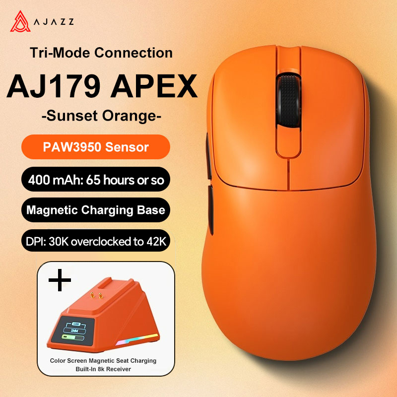 Ajazz AJ179 Apex PAW3950 Bezprzewodowa mysz do gier z stacją ładującą RGB, mysz komputerowa Macro Gamer, lekkie, ergonomiczne myszy komputerowe