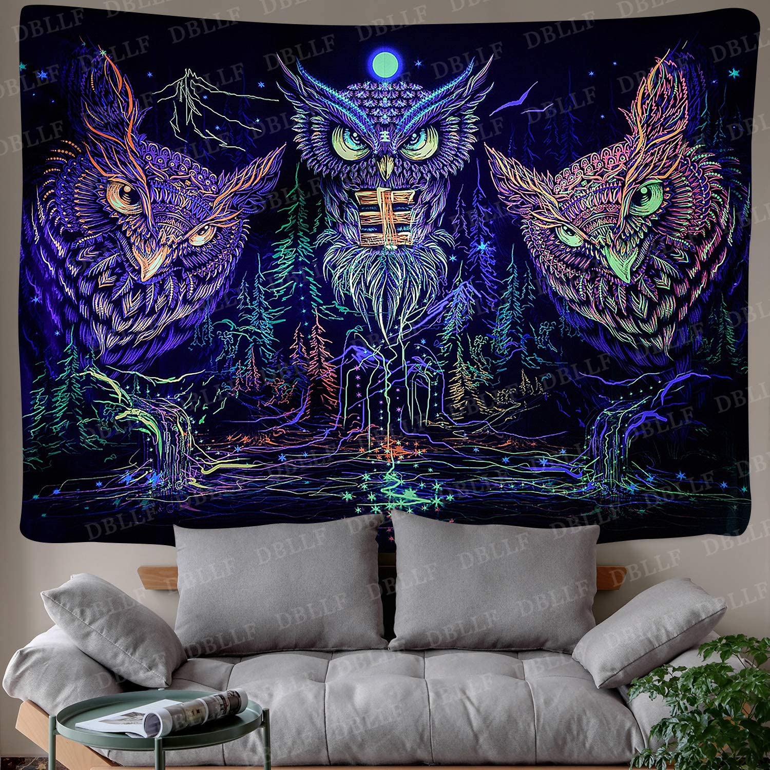 Atrapasueños de búhos psicodélicos, tapiz para colgar en la pared para sala de estar, dormitorio, bosque místico, bohemio, colorido