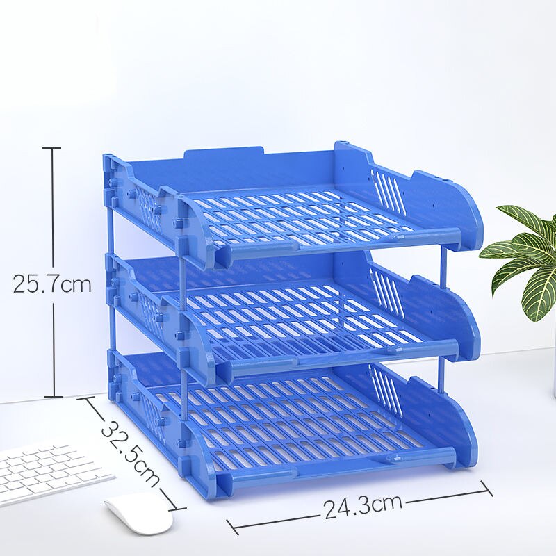Three-layer Two-color File Tray Breathable Desktop File Rack Bookshelf Office Desktop Material Storage Supplies File Rack