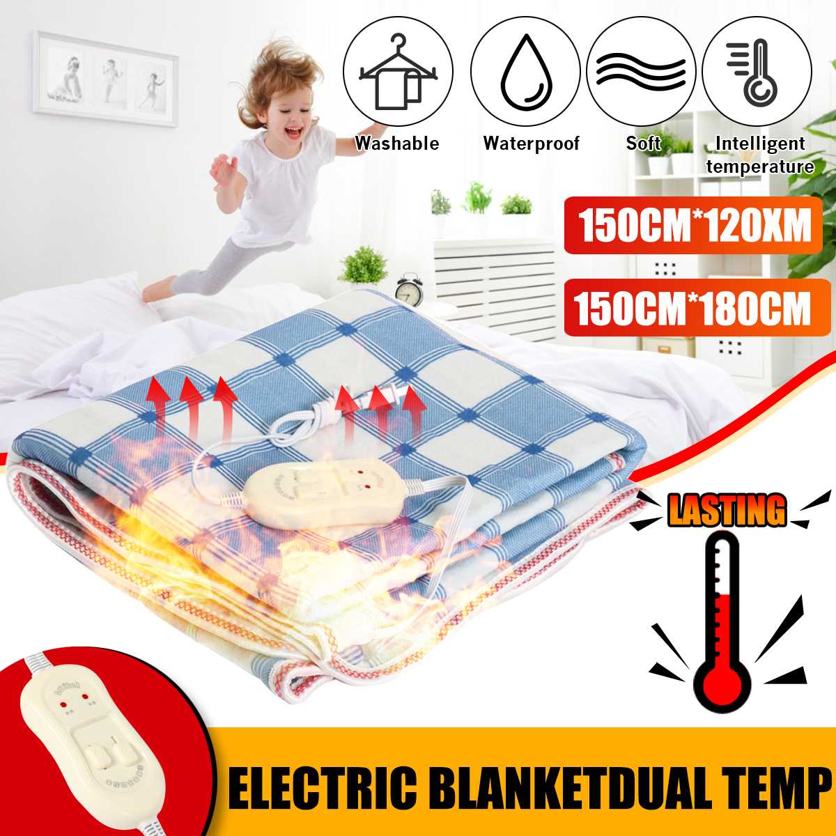 150cmx180/120cm Electric Blanket Heating Carpet Mattress Heater Temperature Adjustable 1-3 People Body Warmer 220V(Style Random)