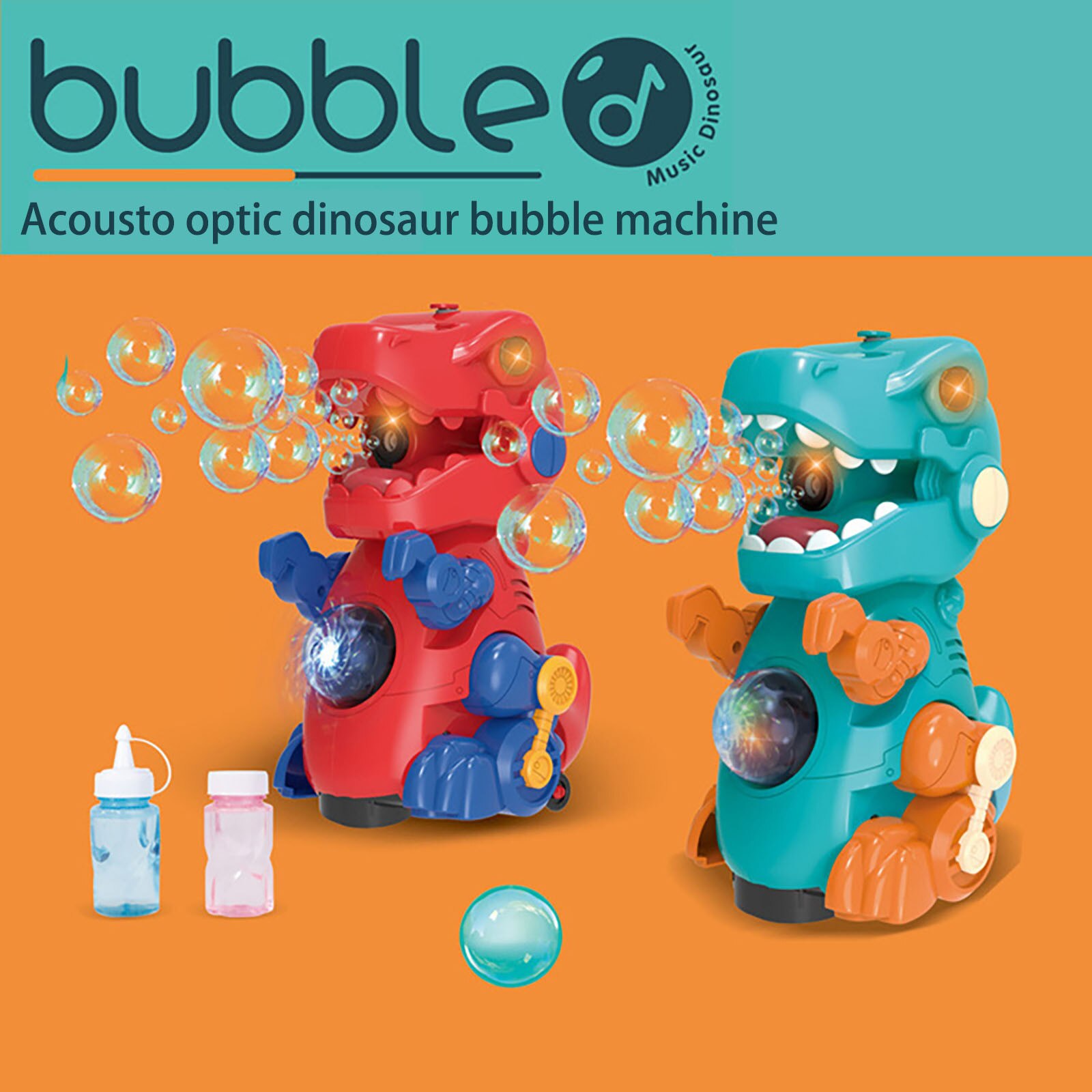 Cartoon Dinosaurus Vormige Elektrische Handmatige Automatische Bubble Maker Lichteffecten Muziek Geluid Bubble Machine Kinderen Speelgoed (50Ml)