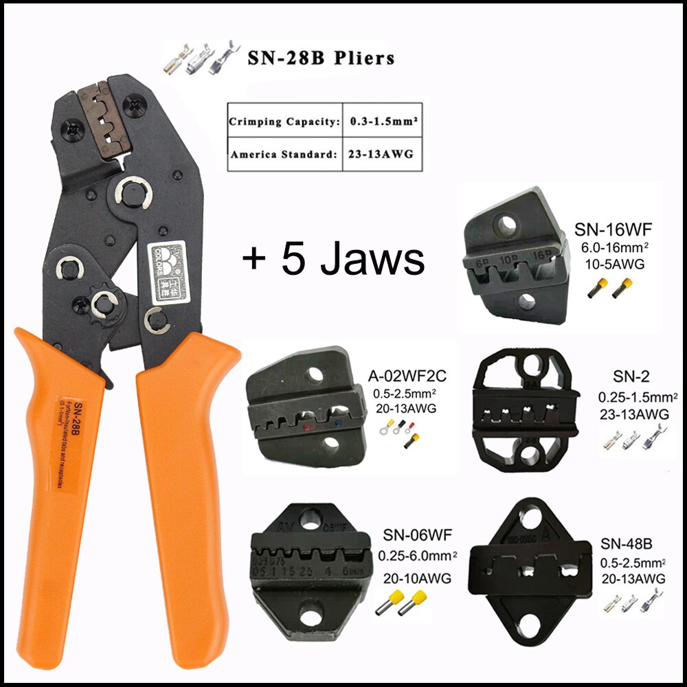 Tool kit terminal Crimping tool plier jaw 190mm Multi Functional Carbon Steel SN-28B+5 SN-28B SN-2 european style Terminal Tool: Light Blue