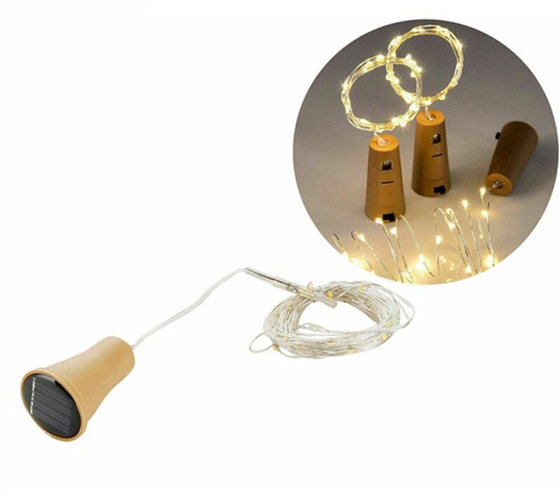 Zonne-energie aangedreven wijnfles kurk festival buitenverlichting slingerverlichting buitenverlichting 1m/2m- vormige led koperdraad string: Warm wit / 1m 10 geleid