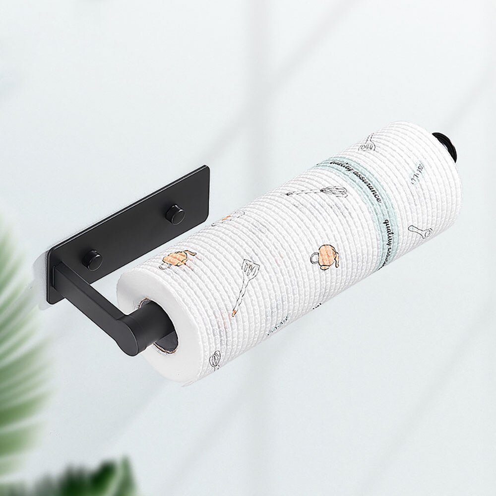Punch-Free Black Kitchen Accessories Organizer Cling Film Rack Aluminum Napkin Hanger Bathroom Space Tissue Holder